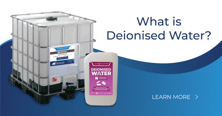 What is DI Water? Blog Image featuring an IBC and a 25L Drum of DI Water